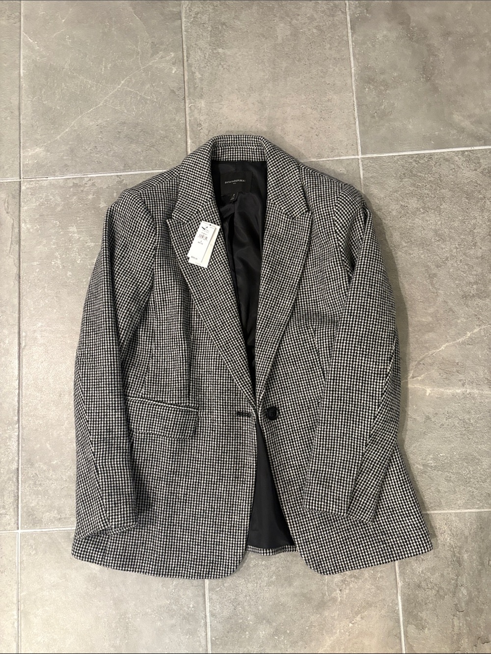 Women’s Black & White Houndstooth Blazer - Classic Single-Breasted